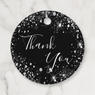 Étiquettes Cadeau Anniversaire noir argent parties scintillant pouss