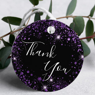 Étiquettes Cadeau Anniversaire noir violet parties scintillant pouss
