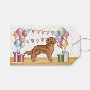 Étiquettes-cadeau Anniversaire pastel coloré de chien Retriever Gold