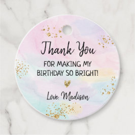 Étiquettes Cadeau Anniversaire Pastel Rainbow Pink Gold