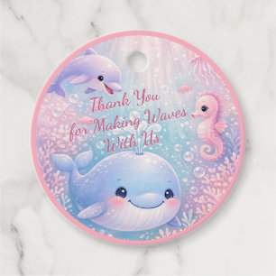 Étiquettes Cadeau Anniversaire Pastel sous l'Océan Baleine Dauphin F