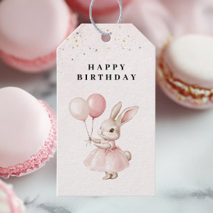 Étiquettes-cadeau Anniversaire Rose Pastel de Lapin
