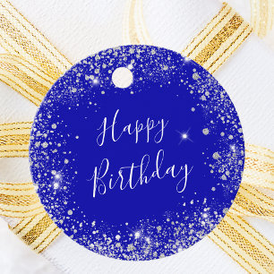 Étiquettes Cadeau Anniversaire royal bleu argent parties scintillant