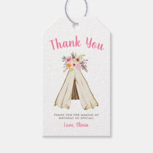 Étiquettes-cadeau Anniversaire sauvage de Teepee tribal floral de