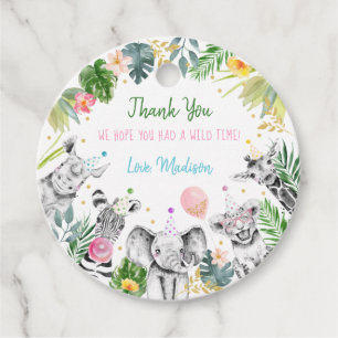 Étiquettes Cadeau Anniversaire Tropical Pink Gold Animal Party