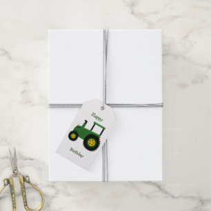 Étiquettes-cadeau Anniversaire vert personnalisé de tracteur