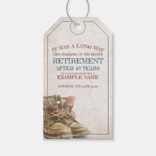 Étiquettes-cadeau Annonce de retraite avec de vieilles bottes V1.0