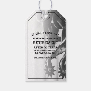 Étiquettes-cadeau Annonce de retraite avec de vieilles éperons