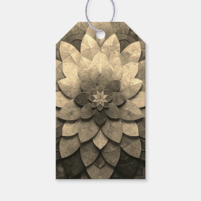 Étiquettes-cadeau Antique Golden Mandala Art Fleur texturée (Devant)