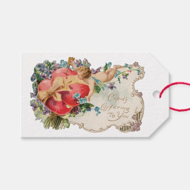 Étiquettes-cadeau Antique Saint Valentin Coeur Cupidé (Devant (Horizontal))