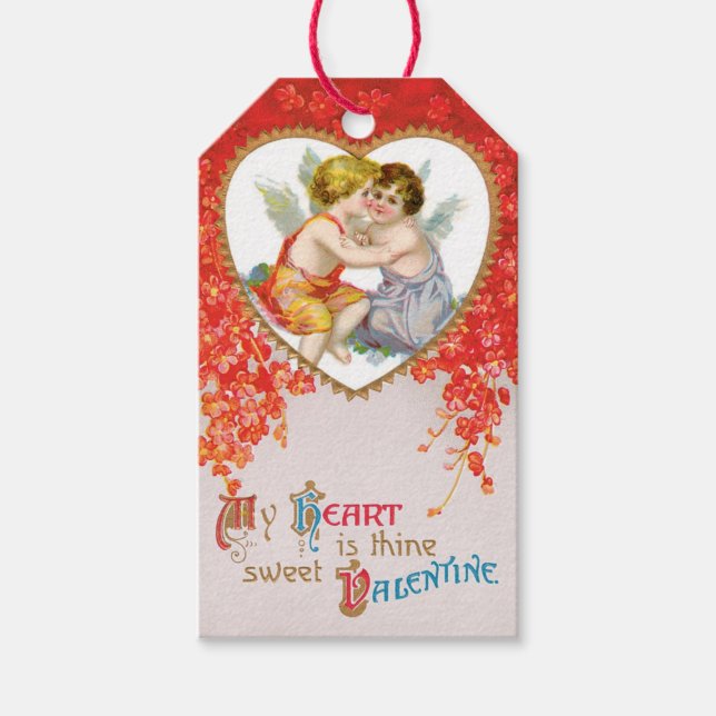 Étiquettes-cadeau Antique Saint Valentin Coeur Cupidé (Devant)