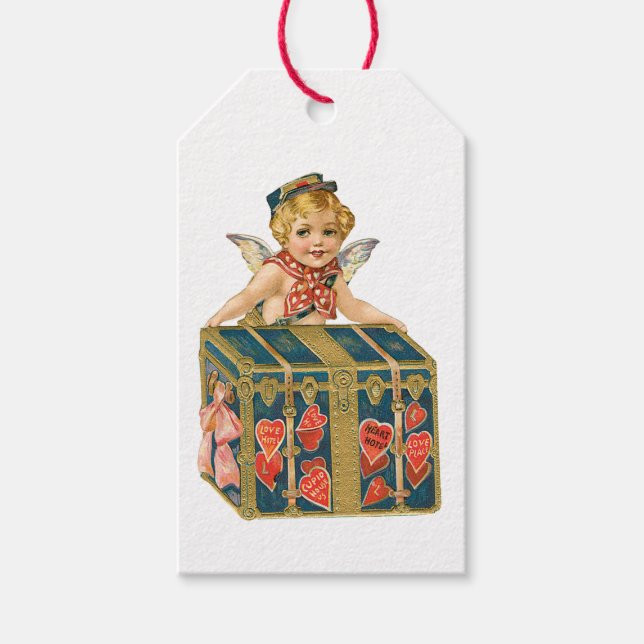 Étiquettes-cadeau Antique Saint Valentin Coeur Cupidé (Devant)
