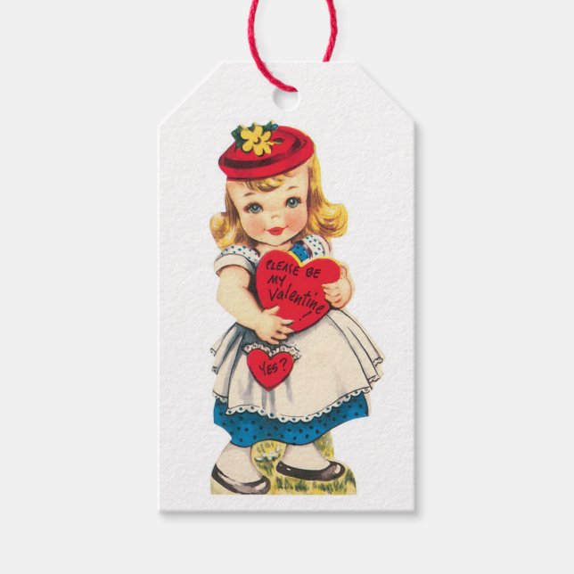 Étiquettes-cadeau Antique Valentine Coeur fille (Devant)
