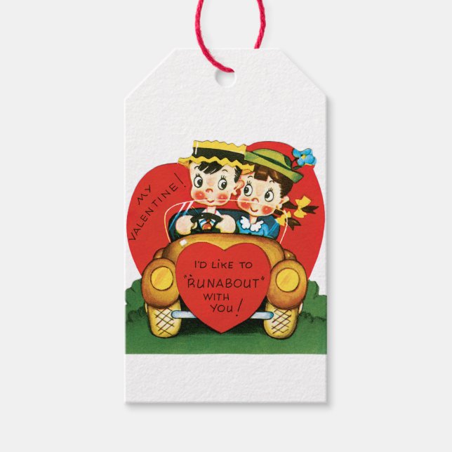 Étiquettes-cadeau Antique Valentine Couple Heart (Devant)