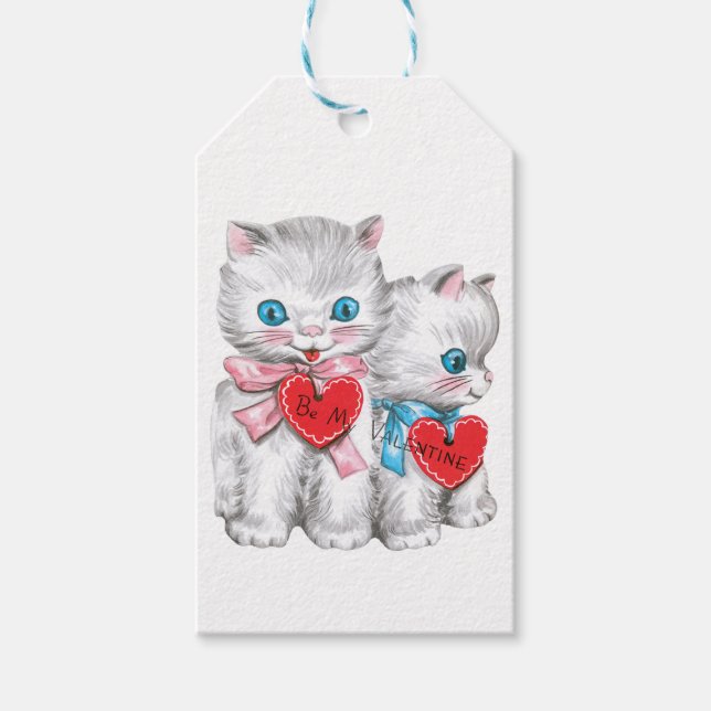 Étiquettes-cadeau Antique Valentine Kittens Coeur (Devant)