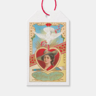 Étiquettes-cadeau Antique Valentine Pigeon Heart Lady