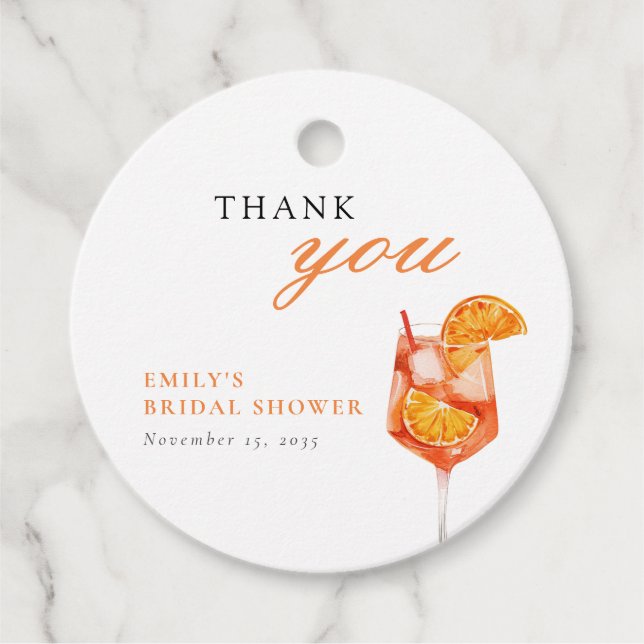 Étiquettes Cadeau Aperol Spritz Baby Shower de Mariée (Devant)