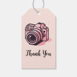 Étiquettes-cadeau Appareil photo numérique reflex tendance rose pers