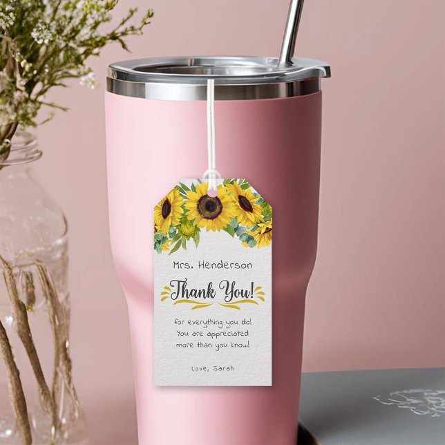 Étiquettes-cadeau Appréciation de l'enseignant du Merci de tournesol (Sunflower Thank You Teacher Mentor Appreciation Gift Tags)