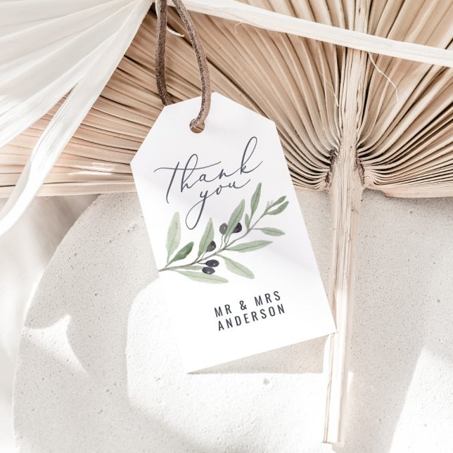 Étiquettes-cadeau Appréciation de mariage botanique d'olive aquarell (Créateur téléchargé)