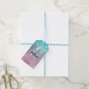 Étiquettes-cadeau Aqua bleu Rose ombré mer galaxie abstrait Monogram