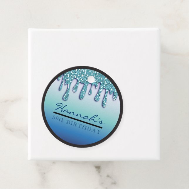 Étiquettes Cadeau Aqua Blue Sparkle Drippy Drippy Cadeau de fête d'a (En situation)