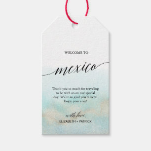 Étiquettes-cadeau Aqua Gold Beach Bienvenue au Mariage mexicain