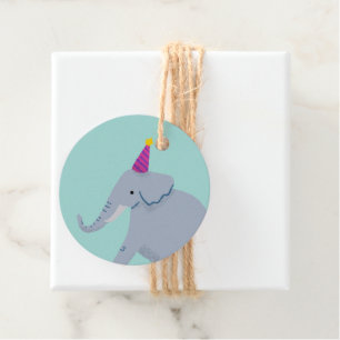 Étiquettes Cadeau Aqua Party Animal Elephant fête d'anniversaire