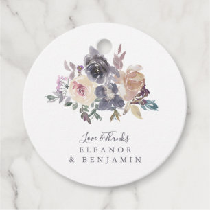 Étiquettes Cadeau Aquarelle à fleurs pourpres Dusty Mariage personna