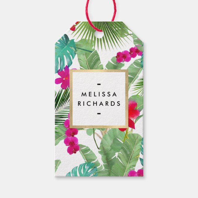 Étiquettes-cadeau Aquarelle à impression tropicale chic (Devant)