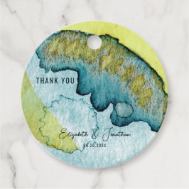 Étiquettes Cadeau Aquarelle Abstraite bleu Jaune Art Mariage unique