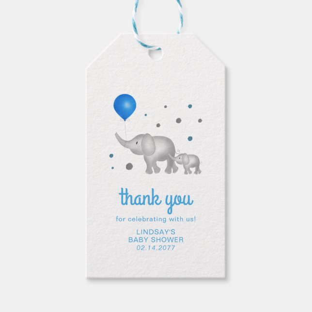 Étiquettes-cadeau Aquarelle adorable Eléphants Merci (Devant)