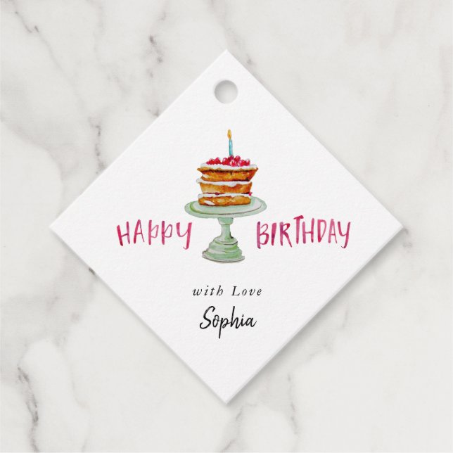 Étiquettes Cadeau Aquarelle Anniversaire Gâteau Joyeux cadeau Annive (Devant)