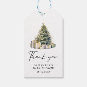 Étiquettes-cadeau Aquarelle Arbre de Noël Baby shower d'hiver