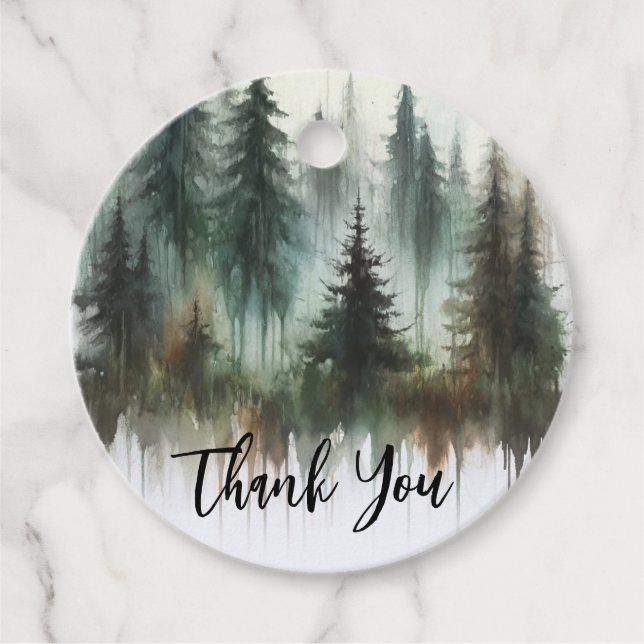 Étiquettes Cadeau Aquarelle Arbres Rustique Wilderness Mariage (Devant)