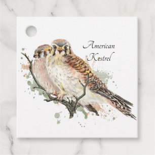 Étiquettes Cadeau Aquarelle Art Birding Kestrel Couple