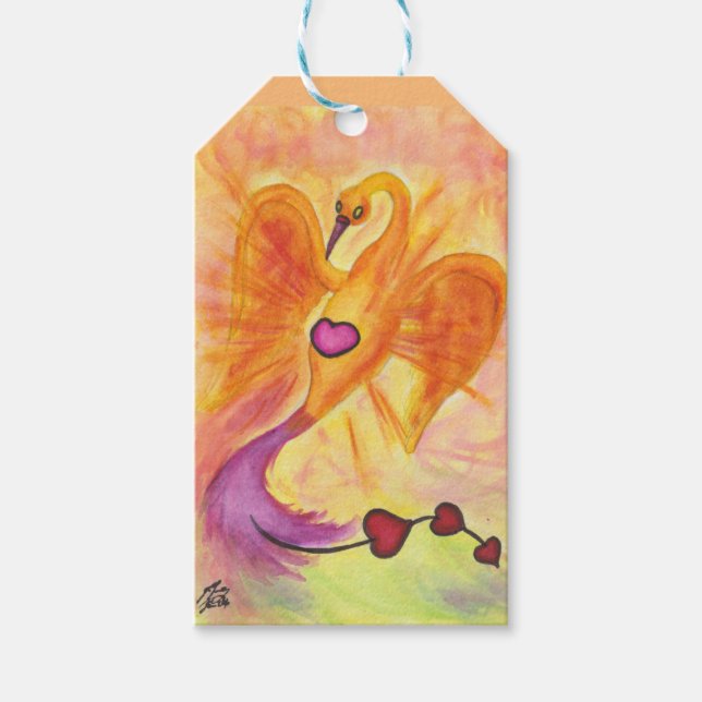 Étiquettes-cadeau Aquarelle art phoenix coeur amour symbole liberté (Devant)