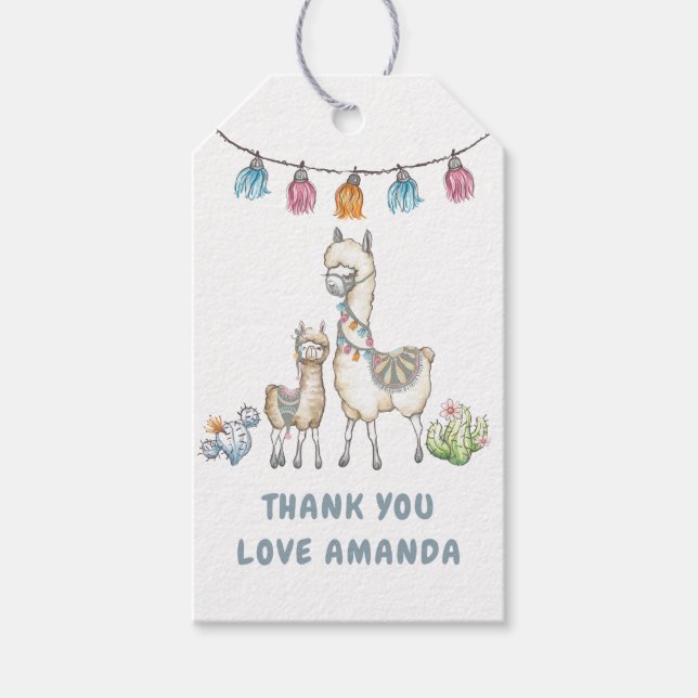 Étiquettes-cadeau Aquarelle Baby shower à thème Llama (Devant)
