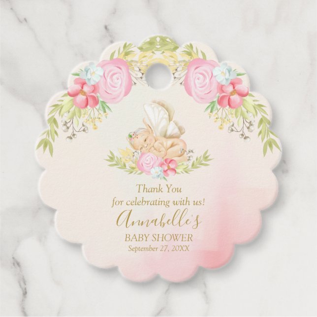 Étiquettes Cadeau Aquarelle Baby shower Fée bébé Merci (Devant)