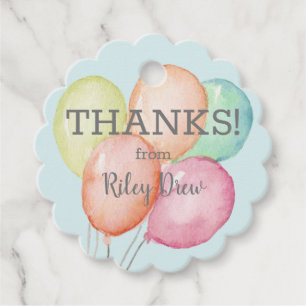 Étiquettes Cadeau Aquarelle Ballons Merci bleu paille