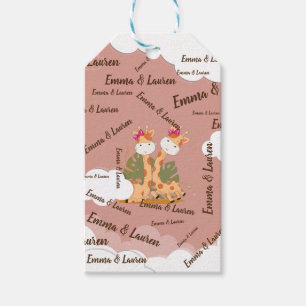 Étiquettes-cadeau Aquarelle bébé Giraffe, Safari Twins Anniversaire
