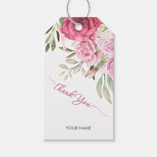 Étiquettes-cadeau Aquarelle blanche rose Roses floraux (Devant)