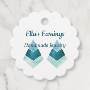 Étiquettes Cadeau Aquarelle bleu bijoux artisanale