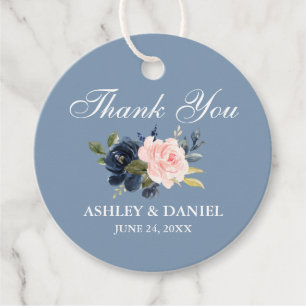 Étiquettes Cadeau Aquarelle bleu bleu rose rose Merci floral
