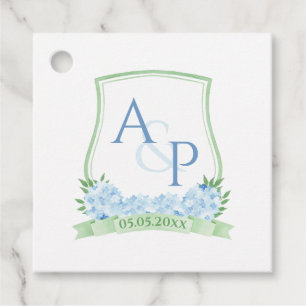 Étiquettes Cadeau Aquarelle bleu classique Vert Mariage Floral Crest