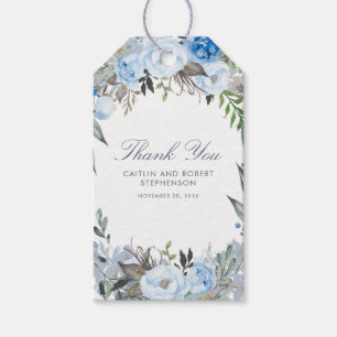 Étiquettes-cadeau Aquarelle bleu foncé Fleurs élégantes