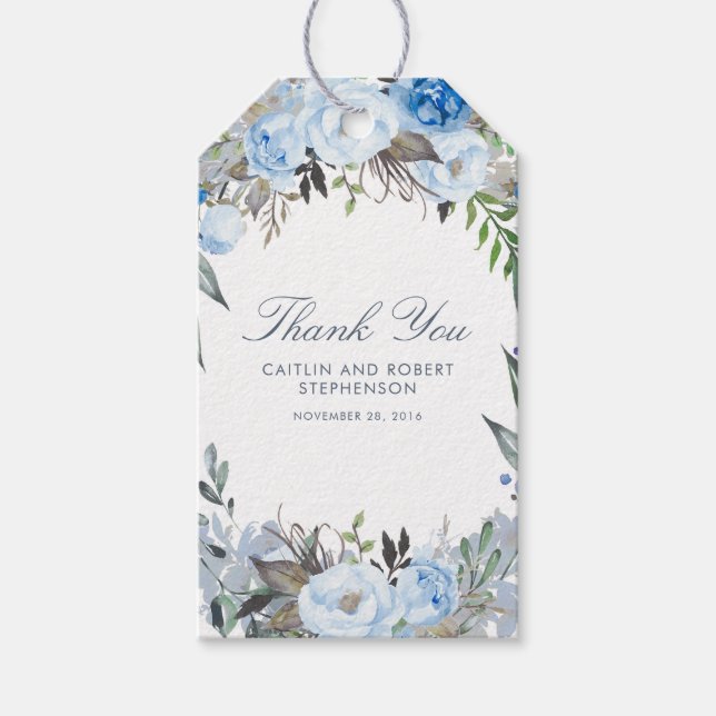 Étiquettes-cadeau Aquarelle bleu foncé Fleurs élégantes (Devant)