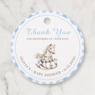 Étiquettes Cadeau Aquarelle bleu plaid Baby shower à cheval rocheux