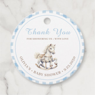 Étiquettes Cadeau Aquarelle bleu plaid Baby shower à cheval rocheux