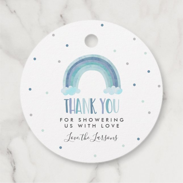 Étiquettes Cadeau Aquarelle bleu Rainbow Baby shower Cadeau (Dos)